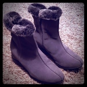 Gray Boots with Faux Fur